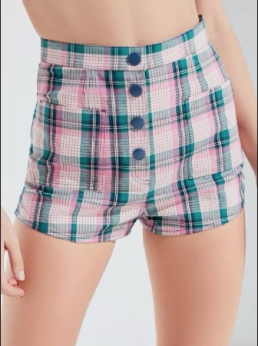 Urban Outfitters UO Priscilla Plaid Snap Front High Rise Hot Pants Booty Shorts